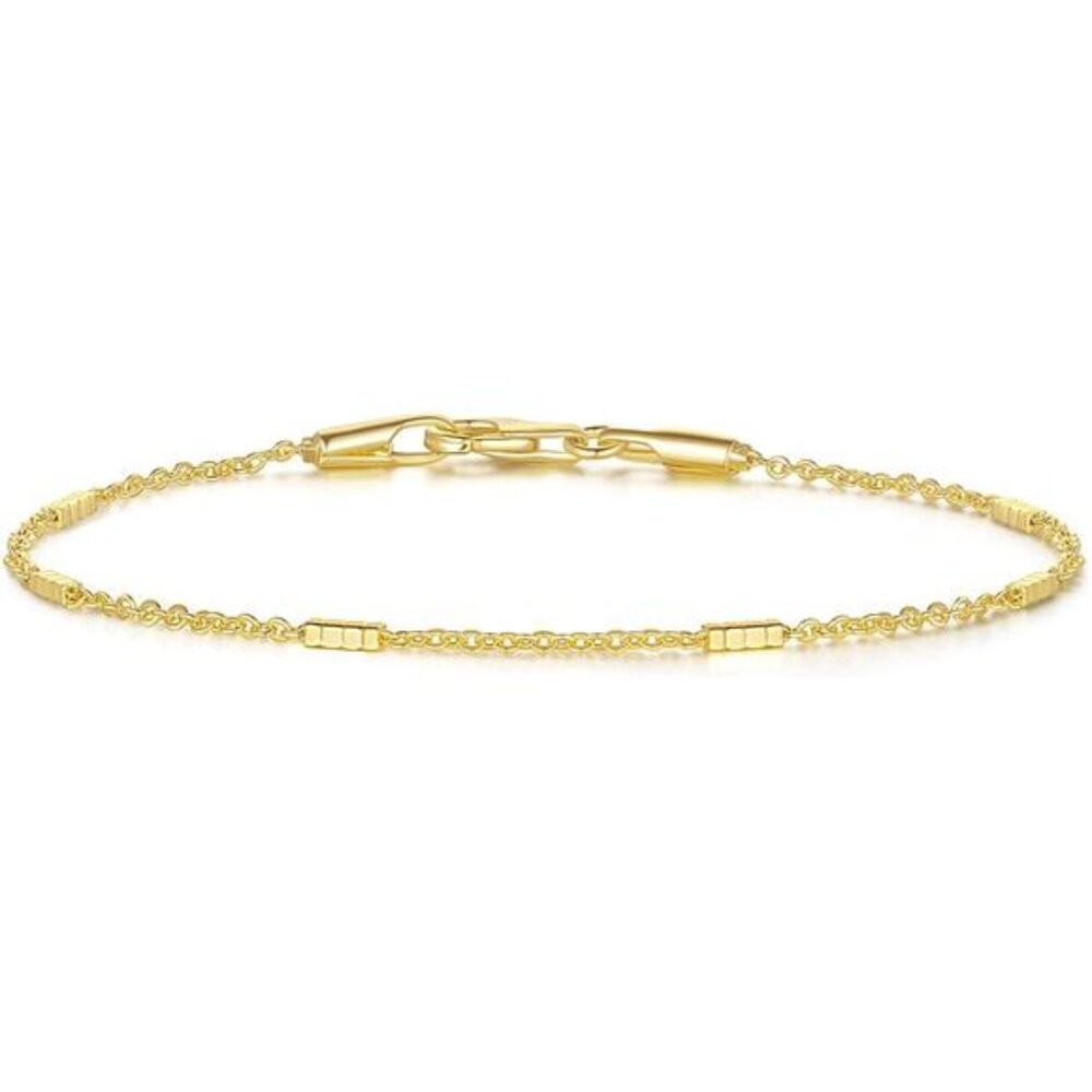 14k Gold Bracelet Small Square Pillar Bracelet Station Chain Bracelet